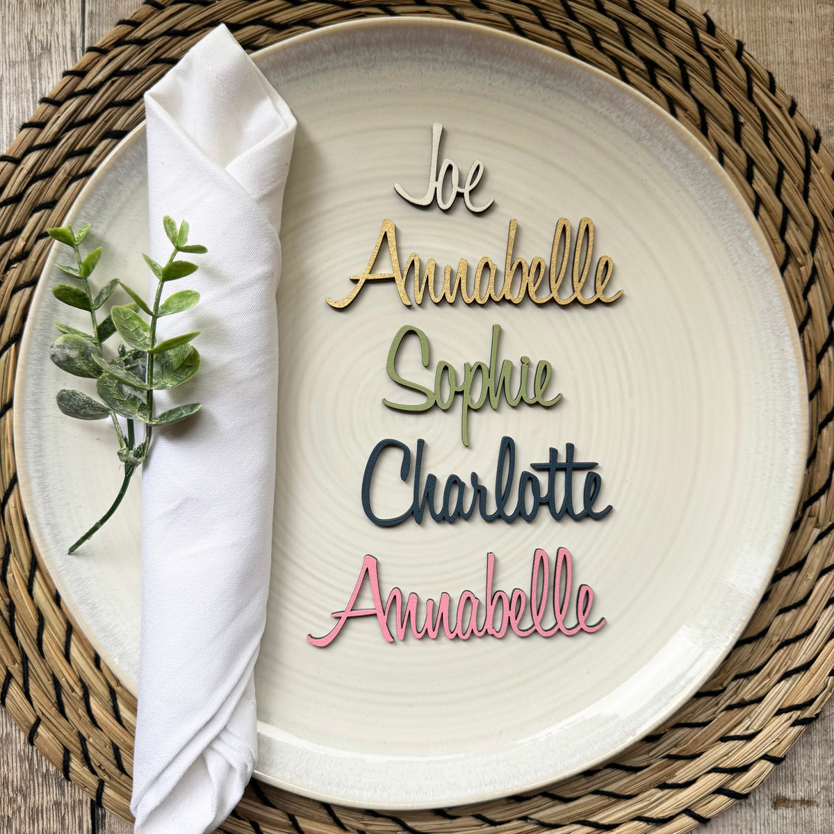 Personalised Wooden Name Place Name Cards, Wedding Favours, Small Children's Wood Name Tags, Wooden Names, Laser Cut Wooden Place Names, Font 5