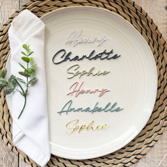 Acrylic Wedding Place Names, Personalised Coloured Napkin Favours, Acrylic Place Setting Name Tags, Modern Name Cards, Laser Cut Names, Font 20