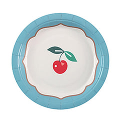 Santex Small Cherry Fruit Design Blue Party Paper Plates, Pack of 6 , 18 cm