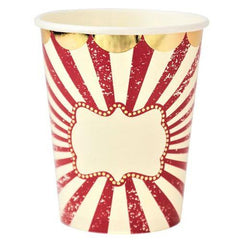 Vintage Circus Paper Cups for Birthday Parties – Red & White 255 ml Paper Drink Cups, Pack of 8