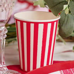 Red & White Striped Paper Cups for Birthday Parties, Celebrations & Party Tables (Pack of 6, 255 ml)