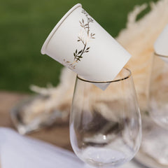 White Paper Cups with Gold Leaf Design for Weddings and Parties (Pack of 8, 7.5 cm)