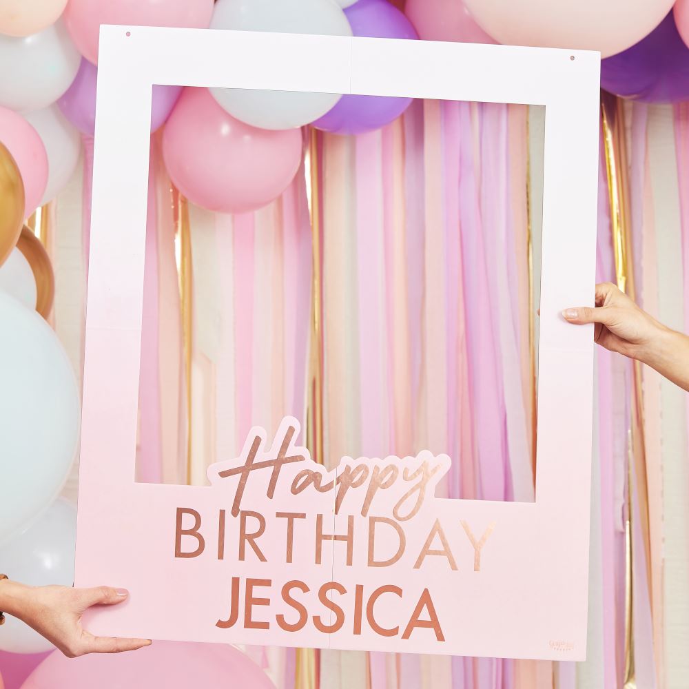 personalised-happy-birthday-photo-booth-selfie-frame-rose-gold-party|MIX111|Luck and Luck| 1