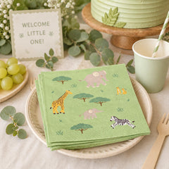 Safari Paper Napkins Kids Party Tableware (Pack of 12, 16.5cm)