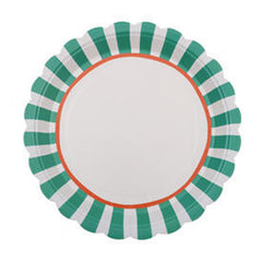 Santex Small Green Striped Paper Party Plates Disposable, Pack of 6