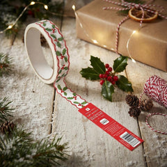 Holly & Berry Eco-Friendly Paper Tape - 20m for Sustainable Christmas Wrapping and Crafts