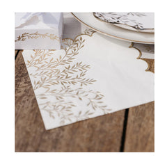 White Gold Leaf Paper Napkins – Elegant Wedding Party Pack of 16