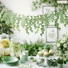 Botanical Leaf Birthday Banner for Modern Green Party Hanging Displays, 2 m