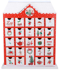 Wood Christmas Advent Calendar House Mice 25 Mini Drawers Red White Festive Decor