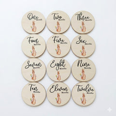 Flopsy Rabbit Wooden Baby Milestone Discs for New Baby Photo Gifts (9.9 cm)