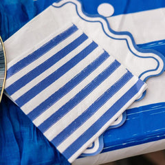 Blue & White Striped Cocktail Paper Napkins for Birthday Tables (Pack of 15, 12.5 cm)