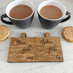 wooden-personalised-jigsaw-coasters-gift-set-of-2-twig-design|LLWWJIGSAWCOASTERX2DH|Luck and Luck| 1