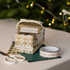 Gilded Gold Cream Merry Christmas Paper Tape Festive Gift Wrap Craft Decoration 2m