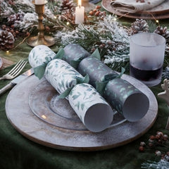 Fresh Eucalyptus Recyclable Christmas Crackers Green White Festive Tableware Set of 12