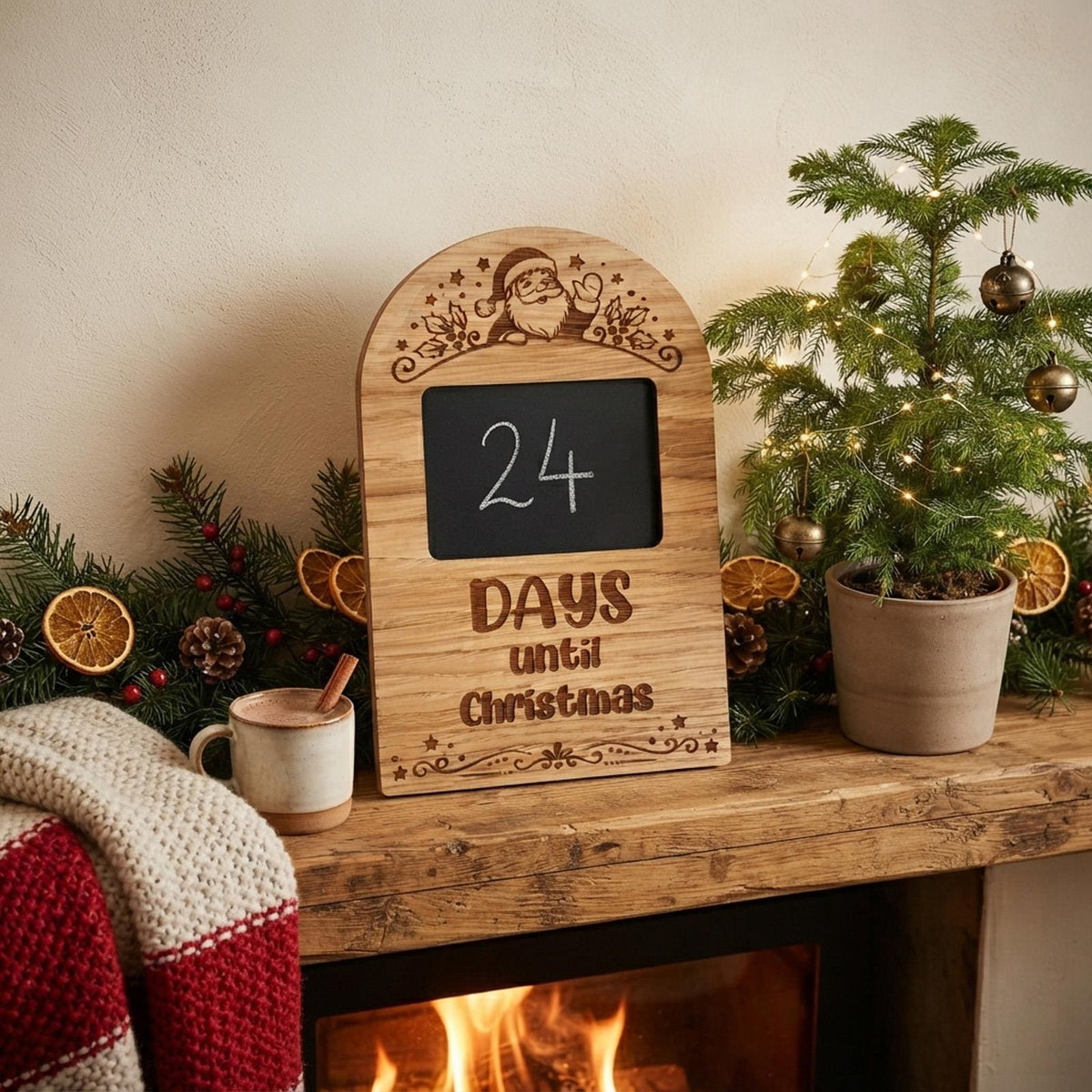 Children's Wooden Santa Christmas Countdown Chalkboard Sign for Festive Family Fun