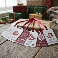 Christmas Tags, 'Merry Christmas' With Birds x6