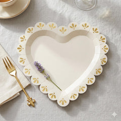 Cream Ivory Gold Heart Paper Plates Wedding Tableware (Pack of 6, 26 cm)