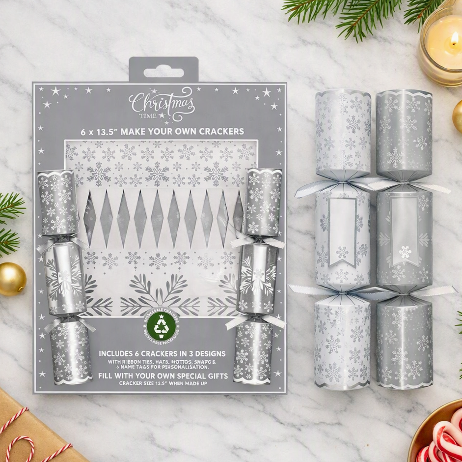 Make Your Own Silver Christmas Crackers DIY Festive Party Tableware Set of 6