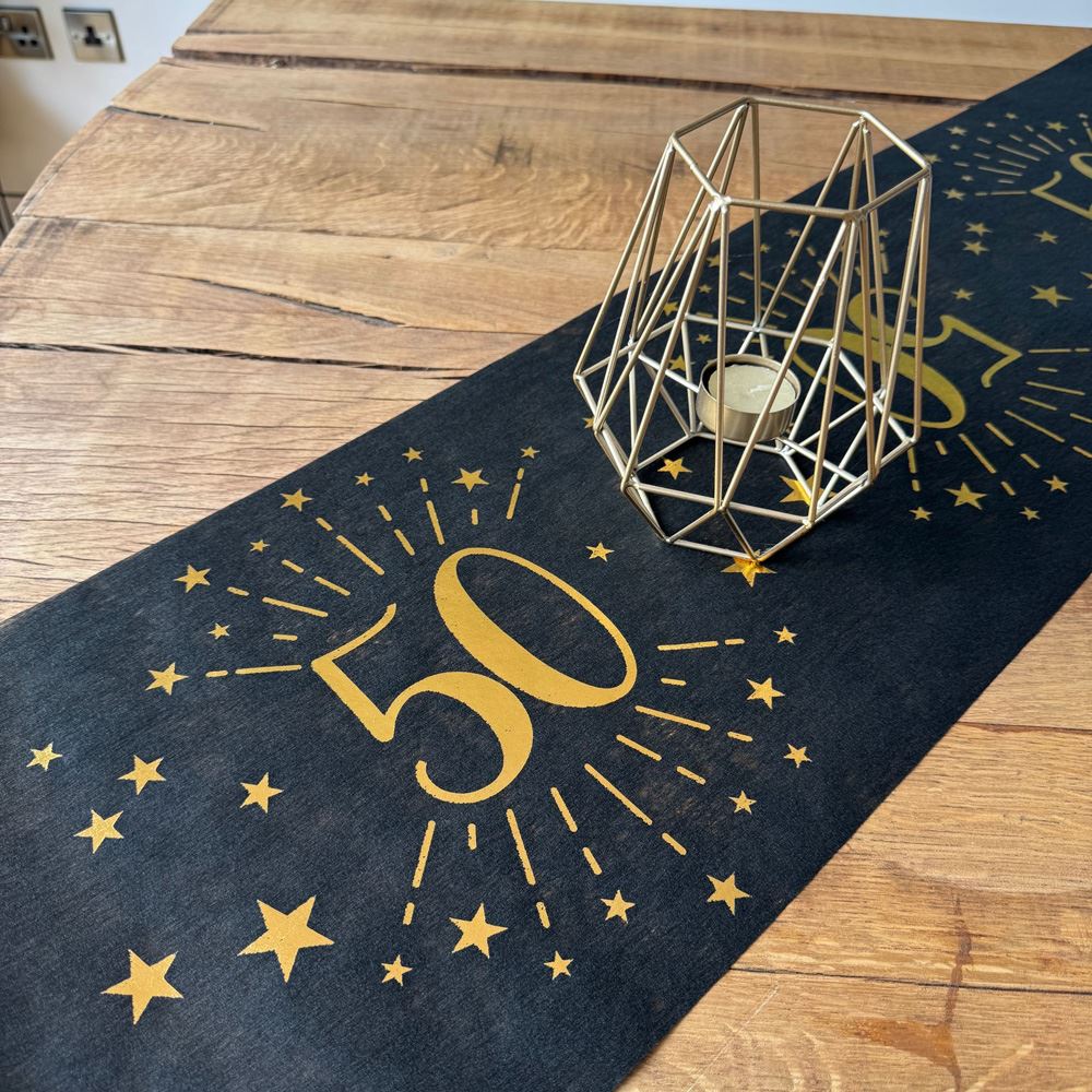 gold-metallic-sparkling-age-50-table-runner-50th-birthday|678700300050|Luck and Luck| 1