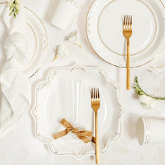 White Gold Paper Party Plates 26cm Elegant Wedding Set of 6