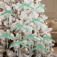 Green Velvet Christmas Bows Festive Present Home Tree Decorations Styling Set of 8