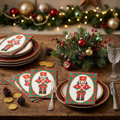 Nutcracker Christmas Lunch Paper Napkins Red Green Festive Party Tableware Set of 16