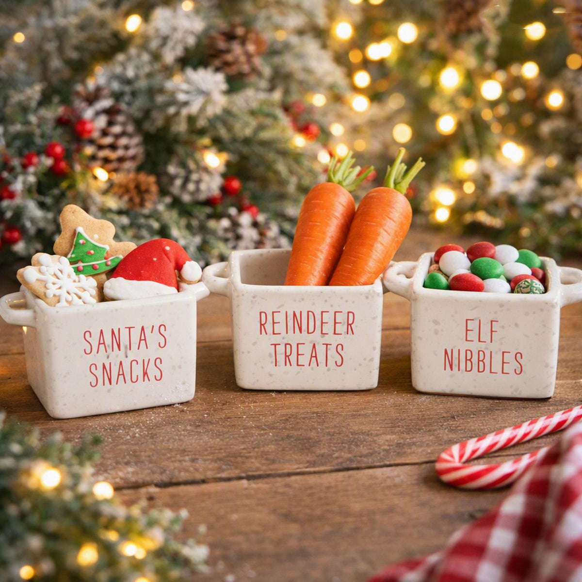 Christmas Porcelain Mini Snack Bowls Elf Reindeer Santa White Festive Set of 3