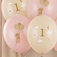 Pale Pink Number 1 Mouse Balloons 30cm First Birthday Decor