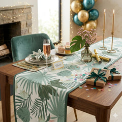 Green Pink Leaves Non Woven Botanical Party Table Runner Decor (40 x 500cm)