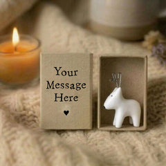 Personalised Christmas Deer Matchbox with Porcelain Ornament and Your Own Message