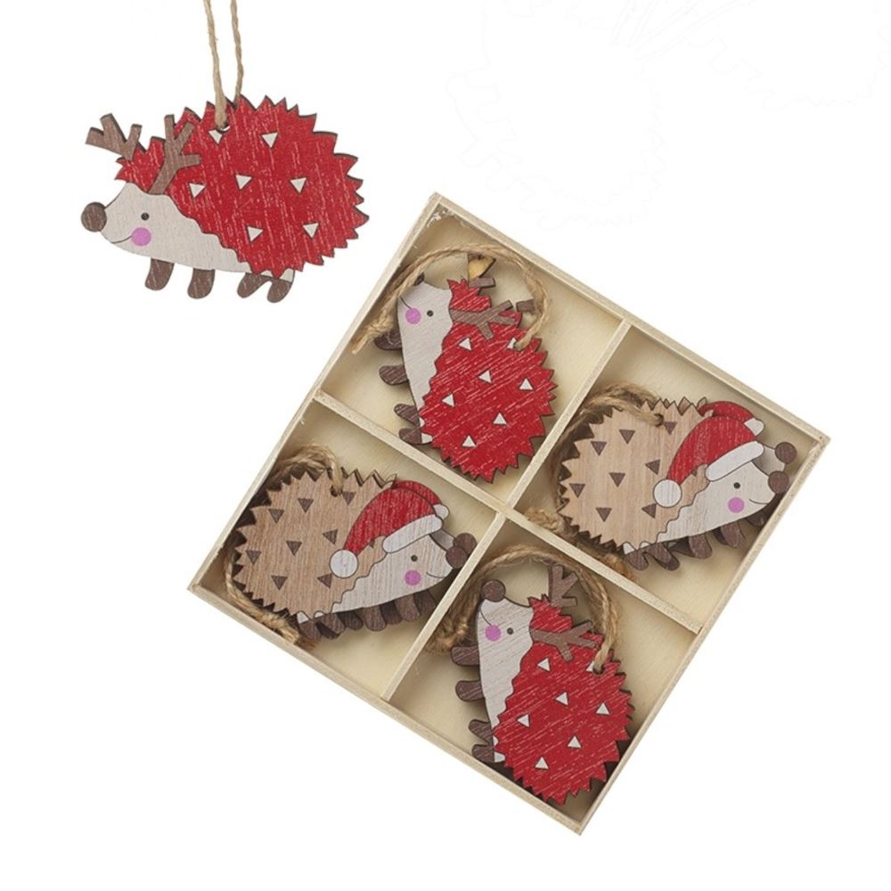 wooden-hedgehog-christmas-tree-hanging-decorations-x-8|TLA529|Luck and Luck| 1