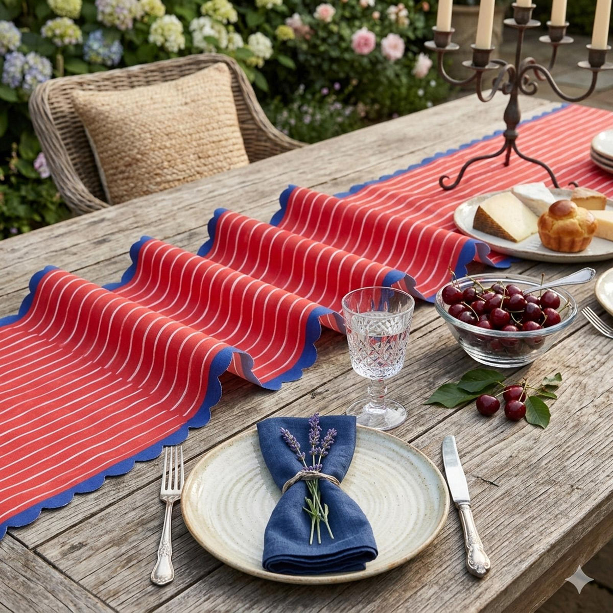 Santex Red Striped Party Table Runner Fabric x2.5m