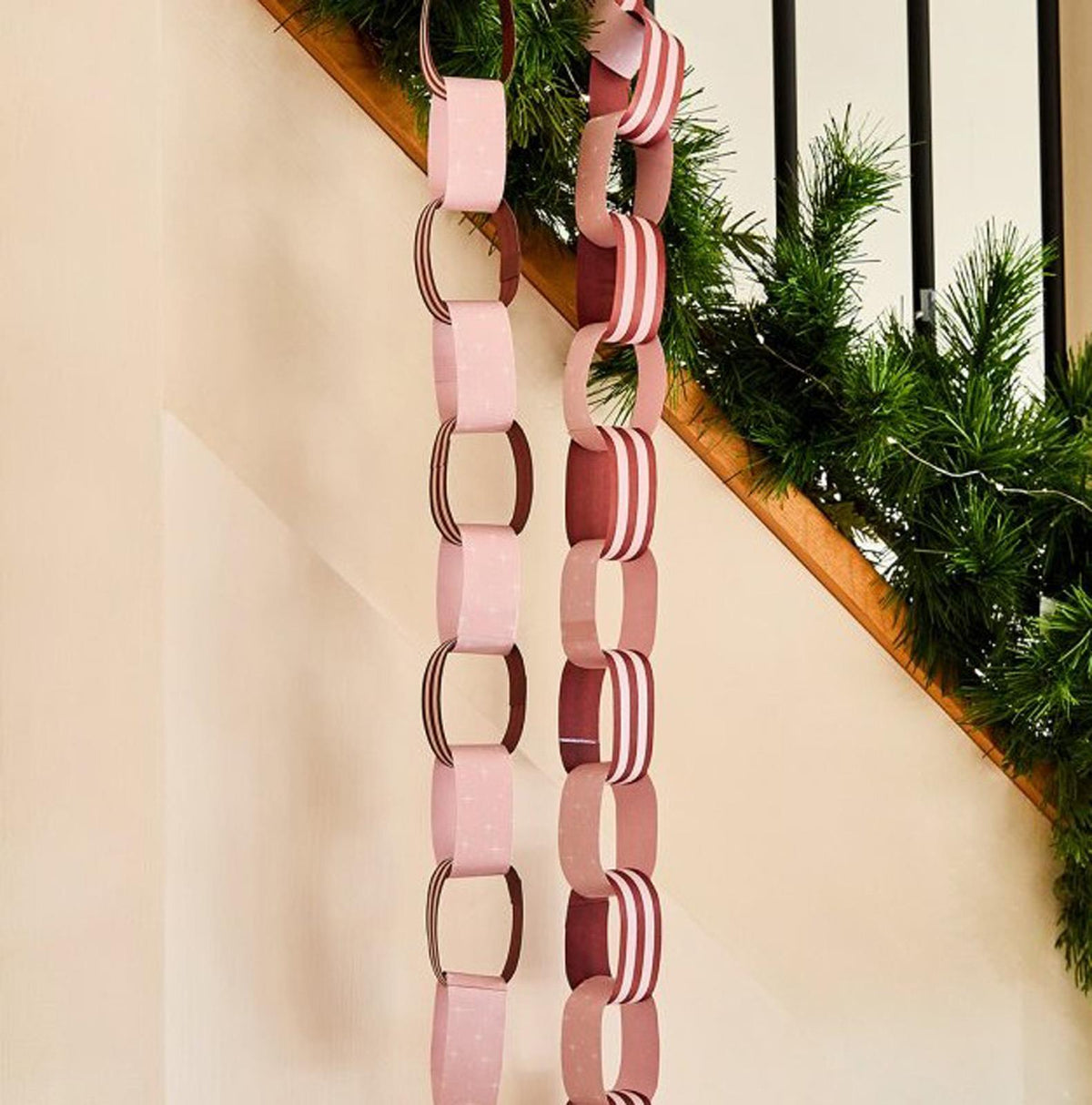 Cheerful Pink and Red Christmas Paper Chains for Festive Home Decor Pack of 48
