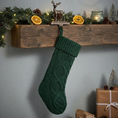 Classic Green Christmas Stocking with Rustic Charm – Festive Holiday Decor for Fireplace Mantel, Perfect for Gifting