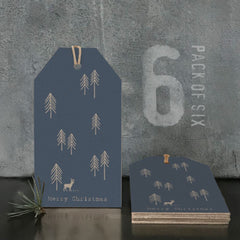 East of India NAVY woodland Christmas tags set of 6