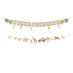 Safari Happy Birthday Banner Kids Party Decoration Green 180cm