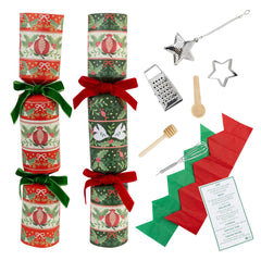 Red & Green Folk Christmas Crackers with Culinary Gifts for Festive Dining (Pack of 6)