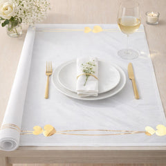 Santex White with Gold Hearts Party Table Runner Fabric x 2.5m