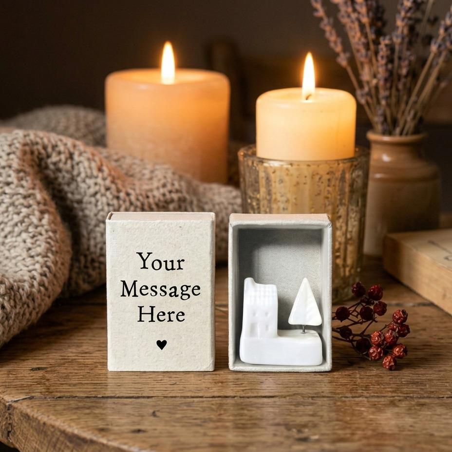 Personalised Christmas House Matchbox New Home Keepsake with Your Own Message