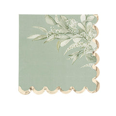 White & Gold Greenery Paper Napkins – 16 Pack for Weddings & Parties