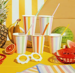 Pastel Striped Paper Party Cups Multicoloured Birthday Tableware 400 ml