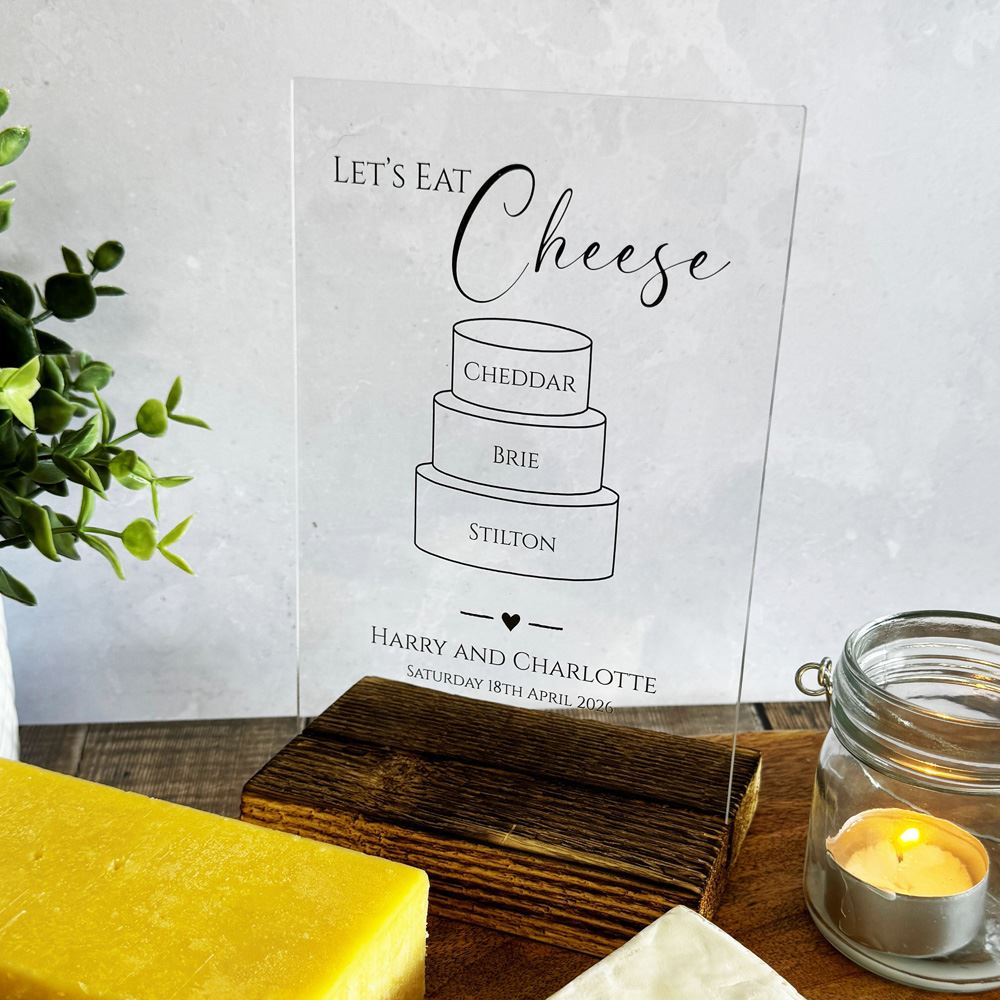 classic-personalised-cheese-sign-clear-wedding-party-event-opaque|LLUVWEDSIGND3CHCL|Luck and Luck| 1