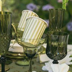 Sage Green Striped Paper Party Cups Pack of 8 for Weddings and Birthdays 7.5 cm