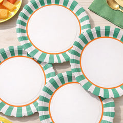 Santex Small Green Striped Paper Party Plates Disposable, Pack of 6