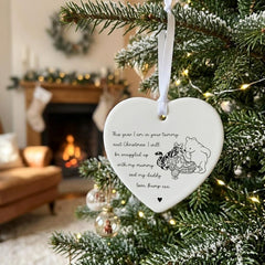 Winnie The Pooh Pregnancy Bump Heart Bauble - Christmas Keepsake Decoration