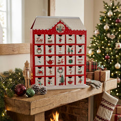 Wood Christmas Advent Calendar House Mice 25 Mini Drawers Red White Festive Decor