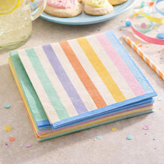 Pastel Stripe Paper Napkins Multicoloured Birthday Tableware 16.5 cm