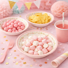 Pink Edge Flower Paper Party Bowls for Elegant Tables (Pack of 6, 13.5 cm)