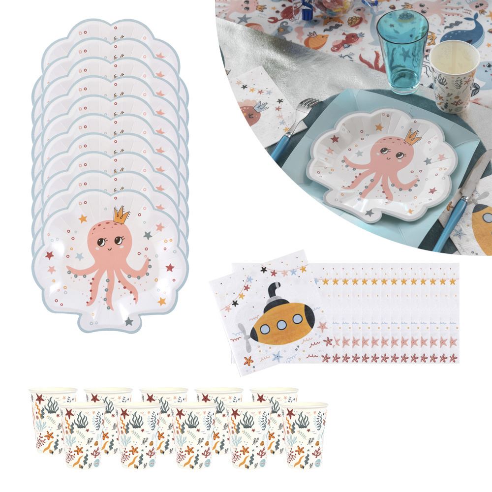 under-the-sea-paper-party-pack-for-10-plates-napkins-cups|LLUNDERTHESEAPP|Luck and Luck| 1