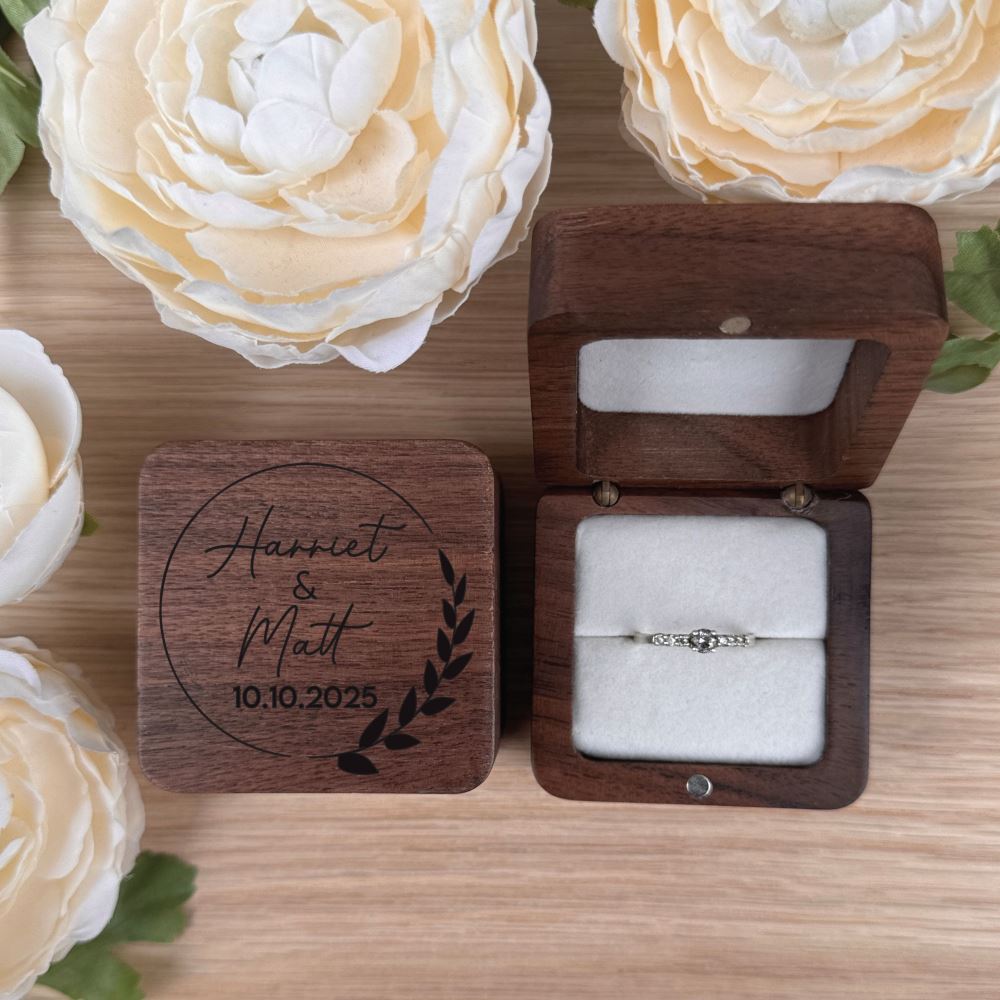 personalised-engraved-square-ring-box-1-ring-slot-white-insert|LLWWRB1WD12E|Luck and Luck| 1